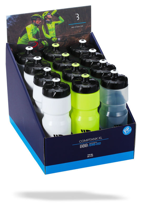 BBB Bidon 12 Stk. 0.75l hell assortiert, weiss-schwarz, klar-schwarz, neongelb