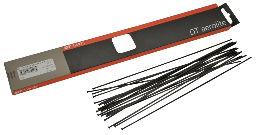 DT Swiss Speichen Aerolite straightpull 298mm schwarz, 2,0/2,3x0,9mm, ohne Nippel, Karton à 20 Stk.