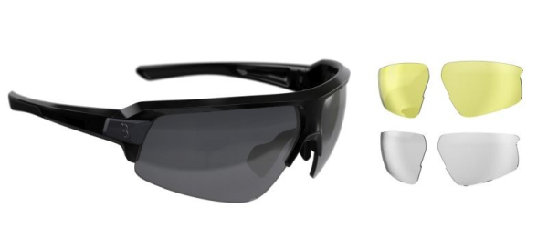 BBB Brille Impulse MLC, glanz schwarz mit Zusatzgläser transparent und gelb