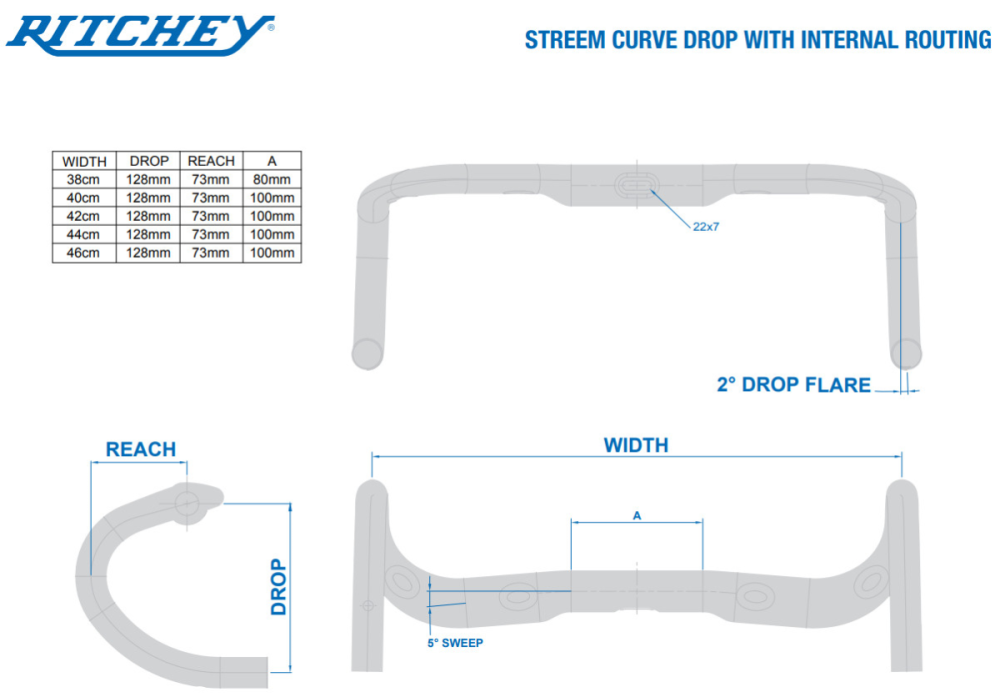 Ritchey Road Lenker WCS Streem III Curve 42cm (c-c), blatte black, 31.8mm Full internal routing & Di2