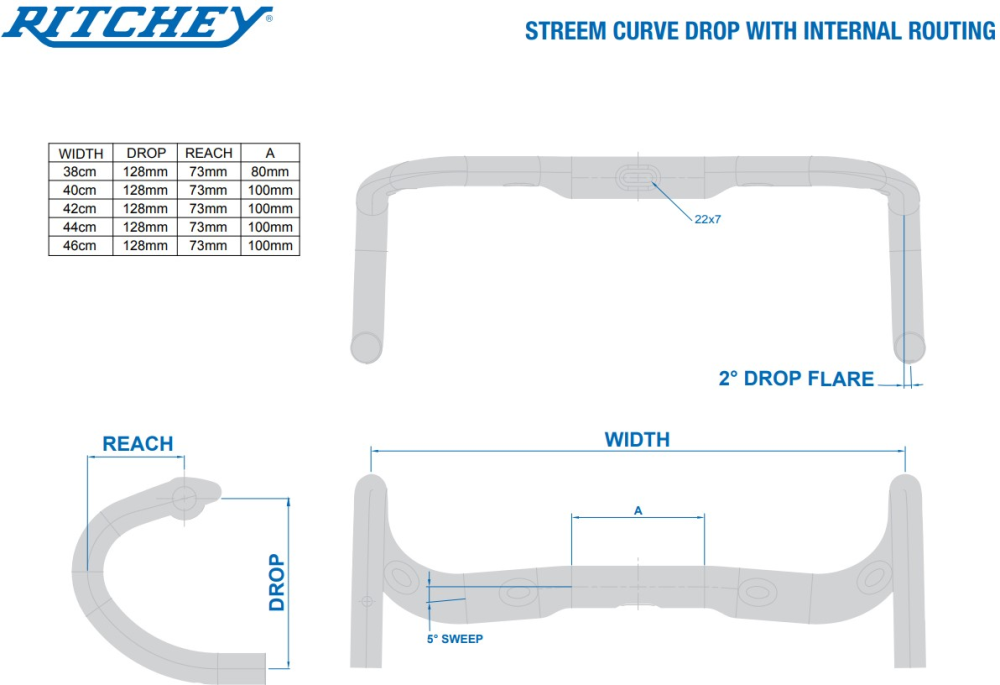Ritchey Road Lenker Comp 20 Streem III Curve 44cm (c-c), blatte black, 31.8mm Full internal routing & Di2