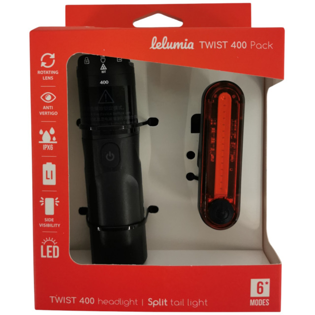 Lelumia Lampe Twist 400 / Rücklicht Split R 50 USB Set, 400 Lumen inkl. USB-Ladekabel schwarz