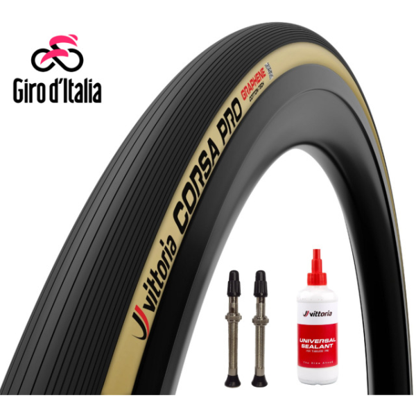 Vittoria Corsa Pro TLR 700x32C (Giro d'Italia Bundle), 32-622 faltbar Cores/Graph 2.0 br/schw (inkl. Milch u.